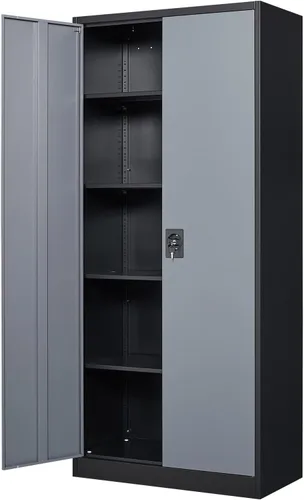 Miniatura 12 de PEUKC Armario de almacenamiento de metal con cerradura, gabinetes de almacenamiento pequeños de acero de 36 pulgadas, 2 estantes ajustables, 2 Negro