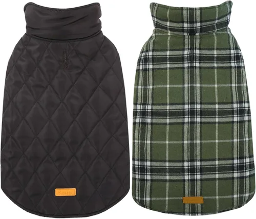 Miniatura 14 de Kuoser - Abrigo rojo para perro, abrigo de invierno a cuadros, impermeable, reversible, S-XS