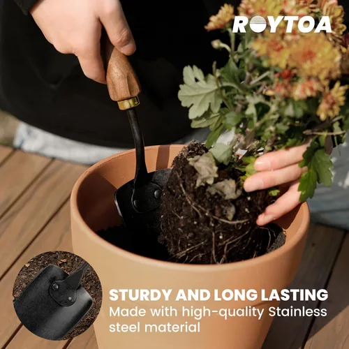 Miniatura 6 de ROYTOA Juego de herramientas de jardín, 5 herramientas de jardinería, cultivador manual de acero inoxidable, azadas, pala, paleta y desbrozadora