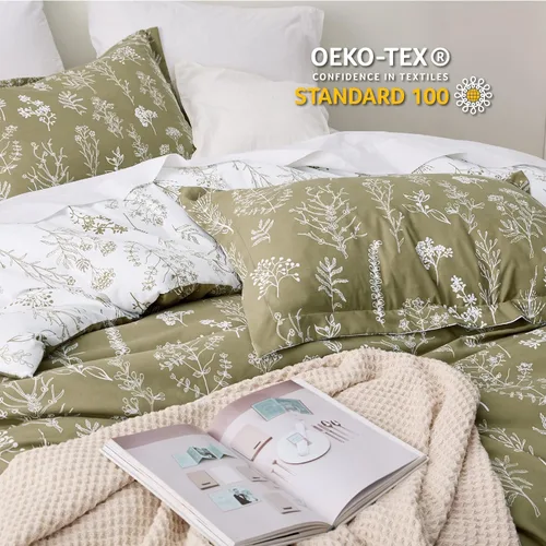 Miniatura 4 de Bedsure Juego de edredón de tamaño California King, color verde oliva, lindo, floral, regalo para mujer, 3 piezas, 1 suave edredón reversible con 02