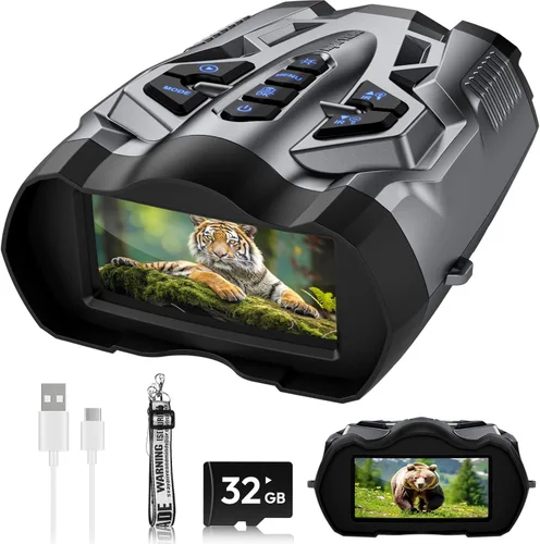 WISHBETY 4K Night Vision Goggles for Adults,16X Zoom Night Vision Binoculars with 1000FT Infrared Range,5000mAh Rechargeable Battery,3.5" Plata Gris