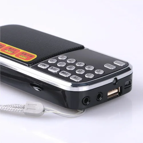 Miniatura 4 de LETING Radio portátil FM con linterna, búsqueda de una sola tecla y memoria de la estación, compatible con USB, AUX, tarjeta TF, batería recargable