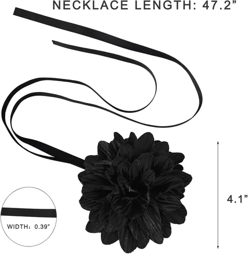 Miniatura 3 de Gargantilla negra con cordones de flores de camelia para mujeres y niñas