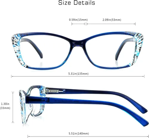 Miniatura 3 de VisionGlobal 5 Pairs Reading Glasses with Spring Hinge, Blue Light Blocking Glasses for Women/Men Gracia-azul