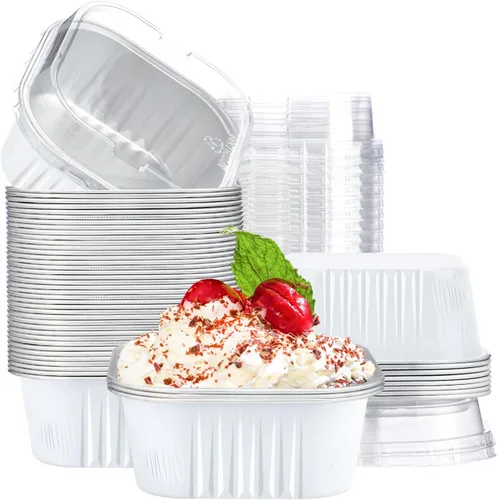 Miniatura 8 de EUSOAR - Moldes para pastel con tapas, 50 unidades de 300 ml/10 oz, moldes cuadrados desechables para cupcakes, recipientes de papel de aluminio
