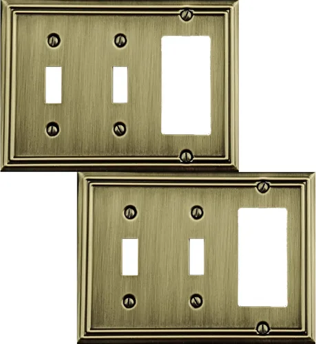Miniatura 15 de OKAWYC Cubierta de interruptor de luz basculante/duplex Adler, placa de pared de metal, paquete de 2, latón antiguo de 2 bandas, cubierta decorativa