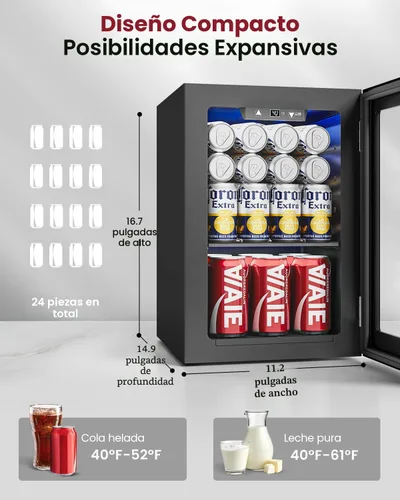 Miniatura 2 de Feelfunn Refrigerador de Bebidas para 24 Latas - Mini Refrigerador con Control Digital de Temperatura, Nevera de Soda Vino Cerveza Bebidas