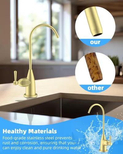 Miniatura 4 de Hibbent Grifo de Agua Potable para Barra y Fregadero de Cocina, Grifo de Ósmosis Inversa RO de Acero Inoxidable para Sistema de Filtración Bajo