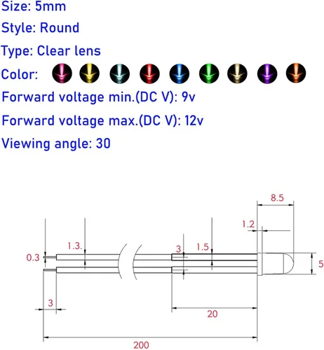 Miniatura 4 de 165 diodos emisores de luces LED precableadas de 12 V 0.197 in (11 colores x 15 piezas) kit surtido de lentes transparentes, blanco cálido, blanco