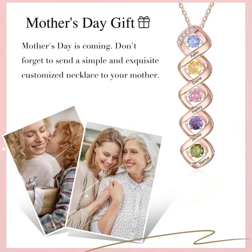 Miniatura 7 de Wendy Made Collar personalizado con nombre para la familia con 1-6 piedras natales, collar de piedra natal de la madre personalizado para mamá