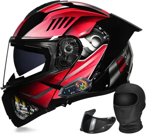 Miniatura 11 de Casco modular de motocicleta con Bluetooth abatible de cara completa aprobado por DOT FMVSS-218 con doble visera, multiventilación, diseño