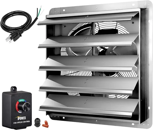 Miniatura 8 de iPower Ventilador de escape de obturador de 10 pulgadas de aluminio, alta velocidad 1650RPM, 820CFM, 1 paquete, plateado