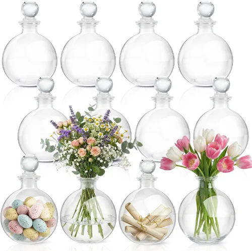 Miniatura 8 de Tessco para ti 12 piezas 8.5 oz Botellas de vidrio para poción con corcho, botellas redondas esféricas de boticario y decorativas para caramelos
