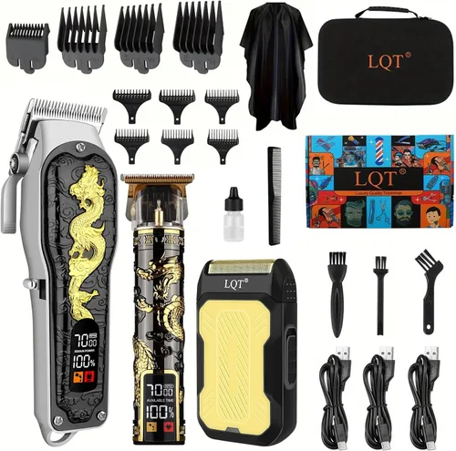 Juego de 3 piezas de cortapelos inalámbrico profesional para hombre con pantalla LED, recortadora, afeitadora, cortadora de barba, regalo para hombre