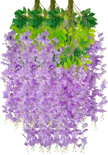Miniatura 28 de Paquete de 12 guirnaldas de flores colgantes de glicina blanca, enredaderas de flores artificiales de 3.77 pies, glicinia falsa, guirnalda colgante