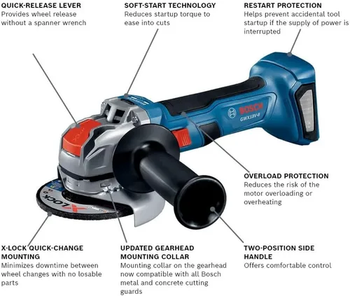 Miniatura 2 de Bosch GWX18V-8N 18V X-LOCK Amoladora angular sin escobillas de 4-1/2 pulgadas con interruptor deslizante (herramienta desnuda)