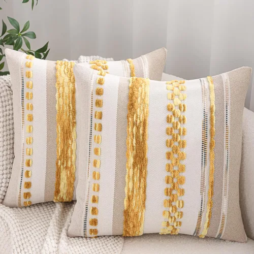 Miniatura 31 de Juego de 2 fundas de almohada bohemias de 18 x 18 pulgadas, fundas de almohada decorativas de felpilla con patrón de granja para decoración del hogar