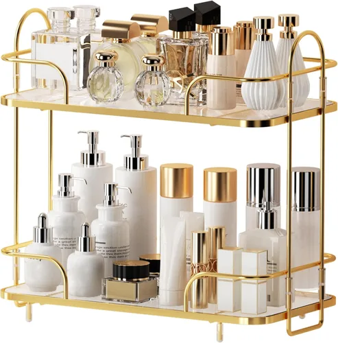 Miniatura 9 de Organizador de esquina de 2 niveles para encimera de baño, organizador cosmético para el cuidado de la piel, bandeja de perfume para encimera