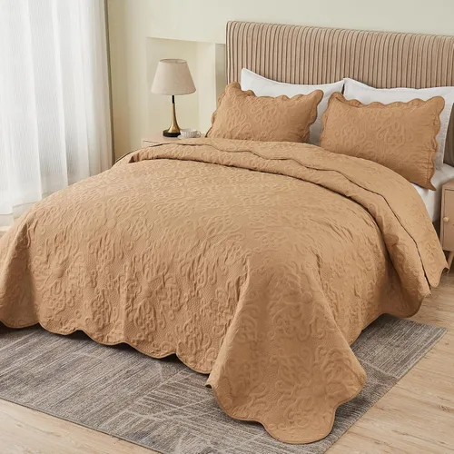 Miniatura 16 de Kingnex Juego de colcha tamaño King de 106 x 96 pulgadas, suave, ligera, acolchada, 3 piezas, 1 edredón y 2 fundas de almohada, color gris oscuro