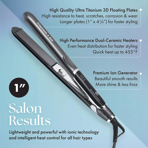 Miniatura 2 de Olivia Garden Titanium + Ion Professional Flat Iron - Hair Straightener for All Hair Types - Includes Heat-Resistant Mat - 3D Floating Plates