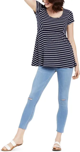 Miniatura 2 de Motherhood Maternity Jeans ajustados para mujer, súper elásticos, con ajuste secreto sobre el vientre, longitud hasta el tobillo, color azul índigo