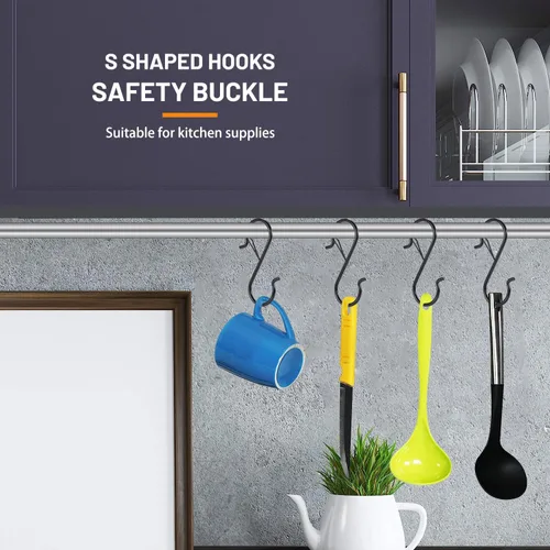 Miniatura 3 de 24 piezas de ganchos en S para colgar con hebilla de seguridad, ganchos en S de metal resistentes de 3.5 pulgadas para utensilios de cocina, tazas