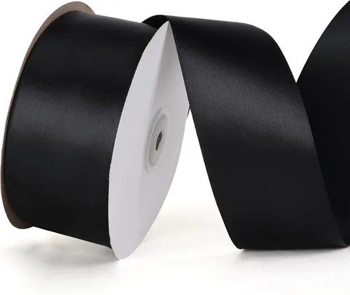 Miniatura 9 de Rollo de cinta de satén de una sola cara de 1 pulgada x 25 yardas, cintas ideales para envolver regalos, manualidades, decoración de fiestas de negro