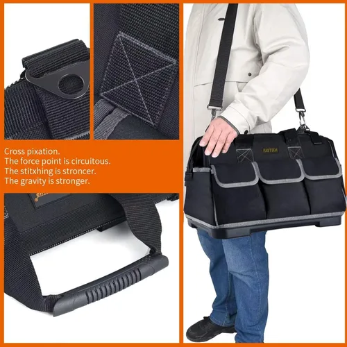 Miniatura 7 de FASTECH Bolsa de herramientas de boca ancha de 20 pulgadas con base moldeada a prueba de agua, bolsa organizadora de herramientas impermeable