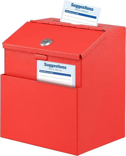 KYODOLED Caja de sugerencias con cerradura y 50 tarjetas de sugerencia gratis, urna de metal montada en la pared, caja de donación y recolección con