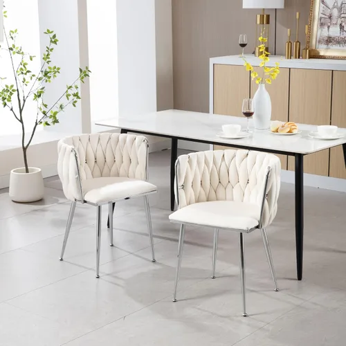Miniatura 8 de Juego de 2 sillas de comedor de terciopelo, sillas tapizadas tejidas para sala de estar, sillas modernas de cocina y comedor, sillas decorativas