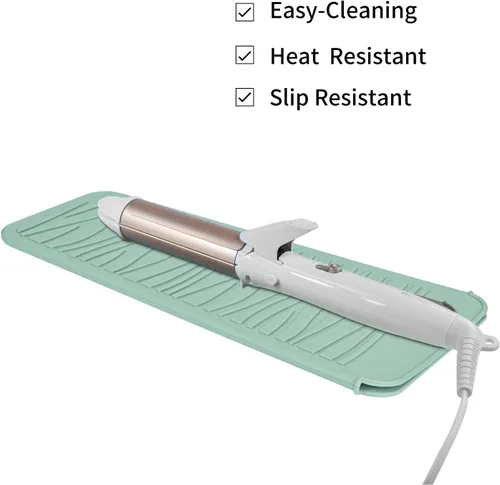 Miniatura 3 de Alfombrilla con bolsa de silicona resistente al calor para alisadoras de pelo, varitas para rizar, planchas planas y herramientas de peinado Verde