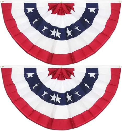 CYee 2 banderas plisadas estadounidenses del 4 de julio, banderas de Estados Unidos, estrellas bordadas, rayas cosidas, bandera, para el Día de la
