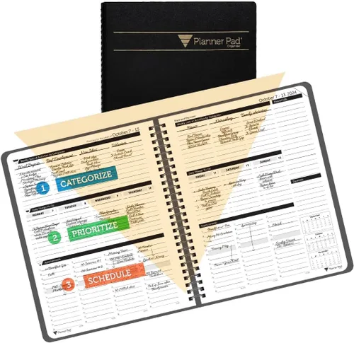 Planner Pad Encuadernado en Espiral Octubre 2024 – Septiembre 2025 6 3/4" x 8 1/2" Organizador Mediano de 3 Niveles Funnel Down de 12 Meses,