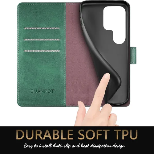 Miniatura 7 de SUANPOT Funda de cuero tipo cartera para Samsung Galaxy S22 Ultra con bloqueo RFID, tarjetero para tarjetas de crédito, funda de teléfono con tapa