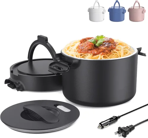 Miniatura 8 de Lonchera eléctrica, calentador de alimentos portátil para automóvil, camión, oficina, adaptador de 12 V, 24 V, 110 V, a prueba de fugas, recipiente