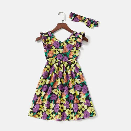 Miniatura 4 de Mommy and Me - Vestidos a juego con volantes florales y espalda descubierta, vestido de playa con cinturón autoatado para verano, mamá e hija