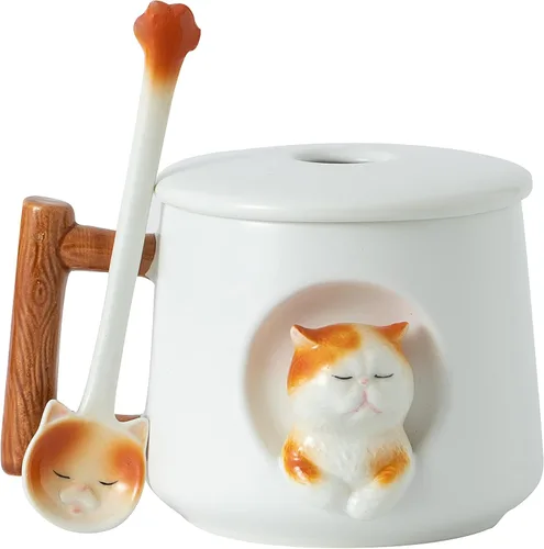 Miniatura 12 de DIHOclub Adorable Taza de Cerámica 3D de Conejo con Tapa y Cuchara Perfecta para Café, Té, Leche y Más - Regalo Ideal para Amantes de los Conejitos