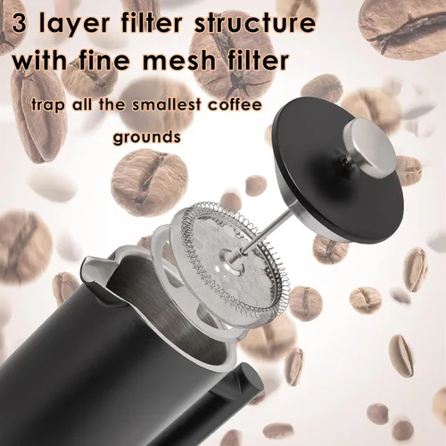 Miniatura 3 de Mixpresso Cafetera de Prensa Francesa de Acero Inoxidable Negro 26 Oz 770 ml, Prensa Francesa de Acero Inoxidable con Aislamiento de Doble Pared