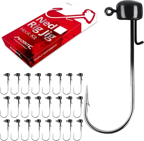 Miniatura 10 de MadBite by KastKing Ned Rig Jig Heads for Soft Fishing Lures, 24-Pack Finesse Standard Mushroom Stand-up Ned Heads Kit, Needle Point Saltwater &