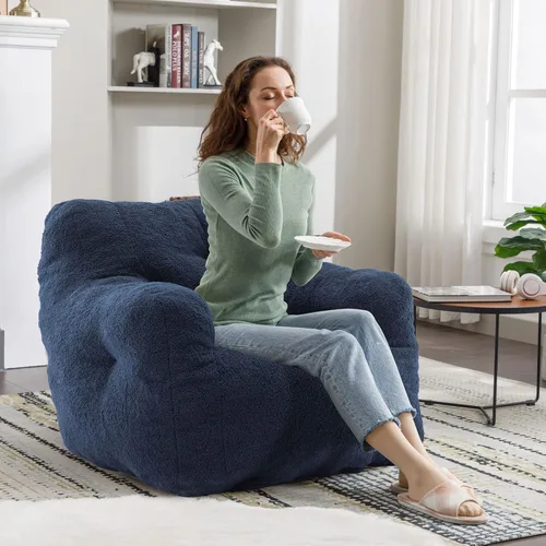 Miniatura 6 de Recaceik Sillas de Puf, Silla de Puf Relleno Suave con Bordes, Sofá Perezoso Esponjoso, Silla de Puf Gigante Imperial para Dormitorio, Sala de Azul