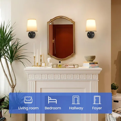 Miniatura 3 de Juego de 2 Apliques de Pared, Lámparas de Pared Modernas para Dormitorio, Apliques Luminaria de Pared con Pantalla de Tela Beige, Lámparas de Pared