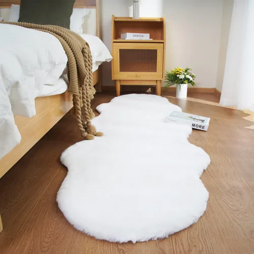 Miniatura 88 de Ghouse Alfombra ultrasuave de pelo sintético de conejo, alfombras lavables a máquina para dormitorio, alfombras esponjosas para sala de estar, Blanco
