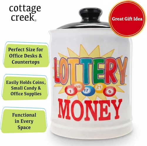 Miniatura 8 de Cottage Creek Alcancía de lotería, tarro de caramelo de lotería con tapa, soporte para boletos de lotería, regalos de lotería