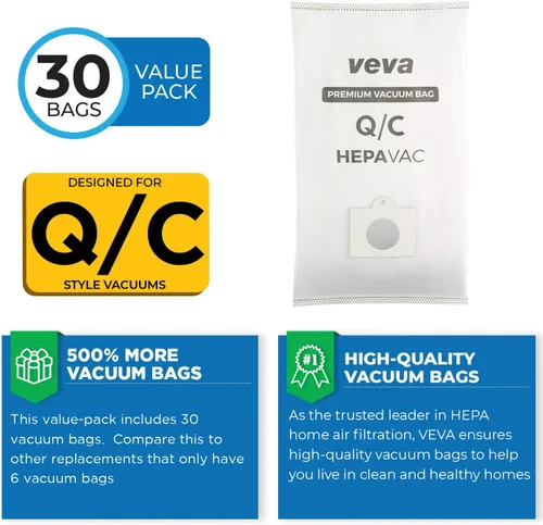 Miniatura 3 de Paquete de 30 bolsas de vacío HEPA tipo Q/C 53292 para aspiradoras Kenmore 5055, 50558, 53291, 53292, Series 600, 400, 200