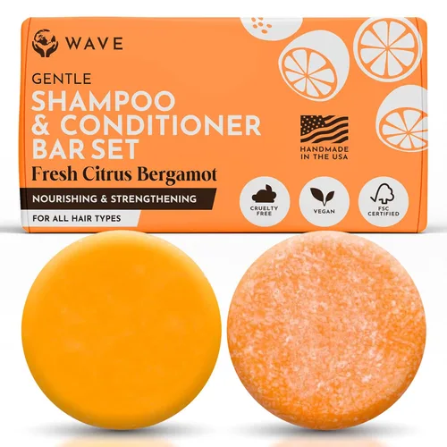 Barra de champú y acondicionador, cítricos frescos, juego de barras de champú sólido y acondicionador sin sulfato, cuidado del cabello vegano para