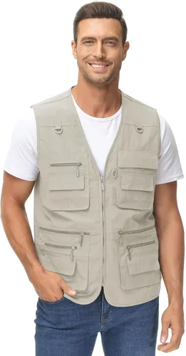 Miniatura 4 de Lentta Chaleco de pesca para hombre, chaleco ligero de verano para fotos, 16 bolsillos
