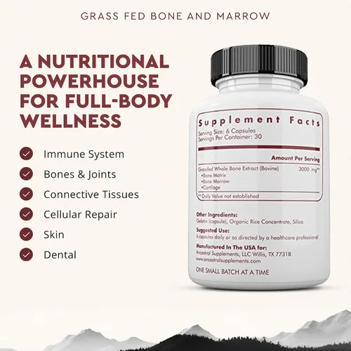 Miniatura 2 de Ancestral Supplements Suplemento de hueso y médula de res alimentada con pasto, 3000 mg, suplemento de apoyo para la piel, salud bucal