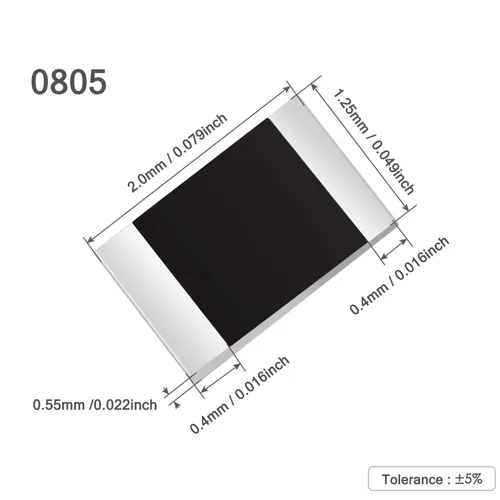 Miniatura 6 de Chanzon - 100 piezas de resistencias SMD 0805 0 Ω ohm 1/8W 0.125W ±1% de tolerancia, película gruesa, resistencias de chip SMT, certificadas por Rohs