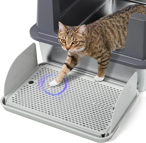 Miniatura 14 de Escalón para caja de arena, escalón para gatos, rampa, atrapador con función de filtro, fácil de limpiar, ideal para gatitos y gatos ancianos (negro)