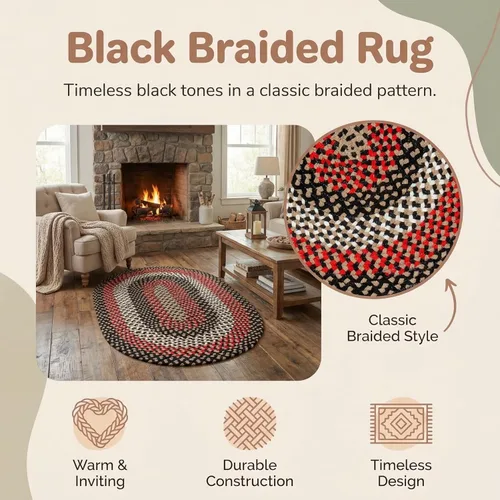Miniatura 5 de Super Area Rugs Alfombra trenzada ovalada ovalada de 2 x 3 pies, color negro, rojo y marrón, para cocinas y baños estilo granja
